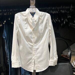 Girls Polo by Ralph Lauren Classic White Dress Shirt, Cute Tuxedo Front 6x